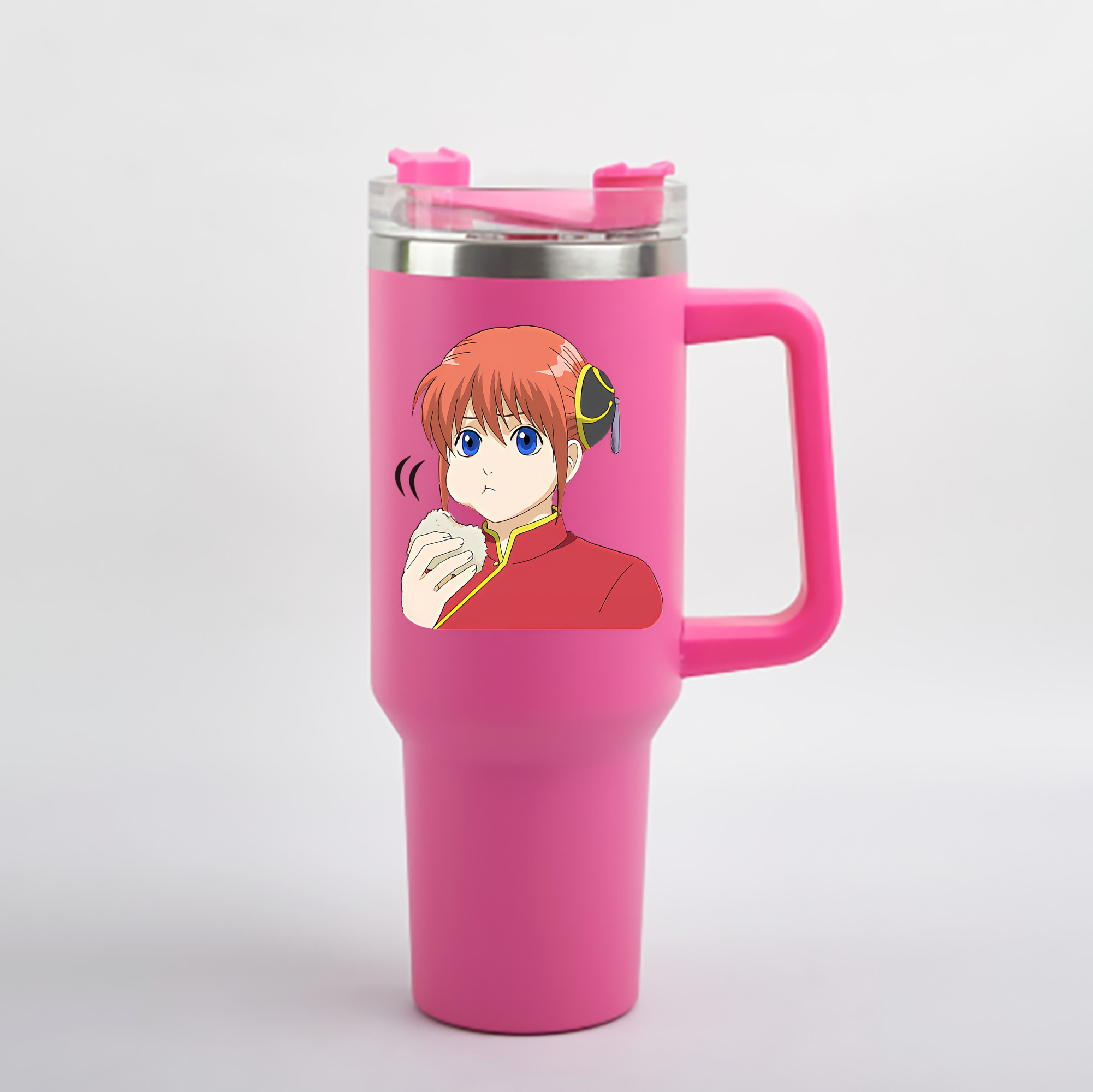 （画像用） ぎんたま 坂田銀時（さかたぎんとき） 神楽 志村新八（しむら しんぱち） GINTAMA Sakata Gintoki Kagura Shimura Shinpachi 1200mL車用タンブラー - クリスタルステッカー（プラスチックストロー付き）
